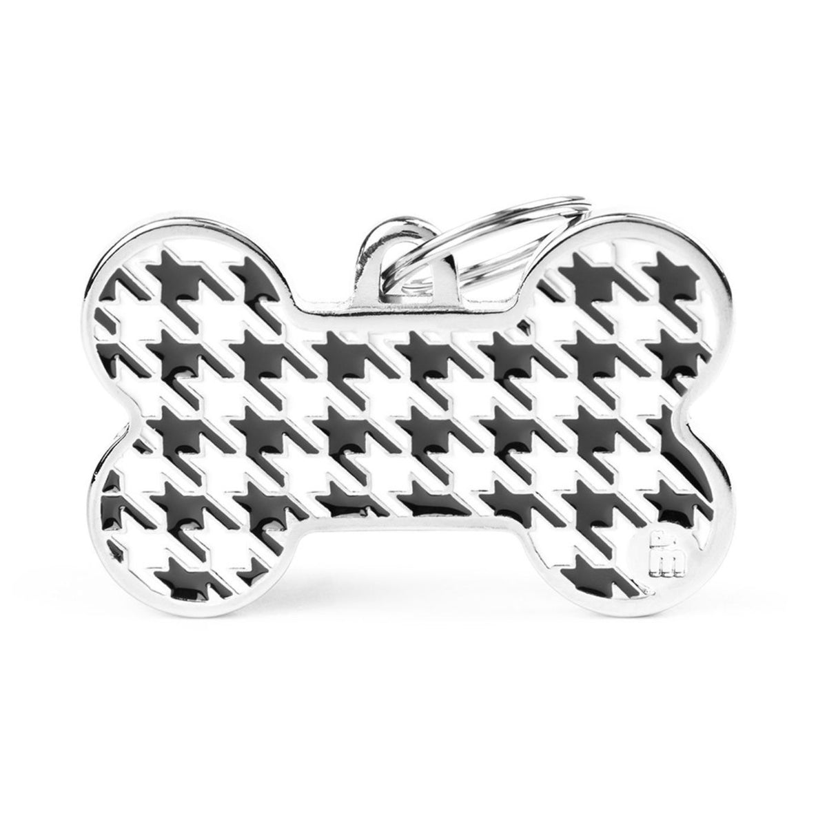 MyFamily Medaglietta per Cani Personalizzabile Osso Style Pied de Poule Nero