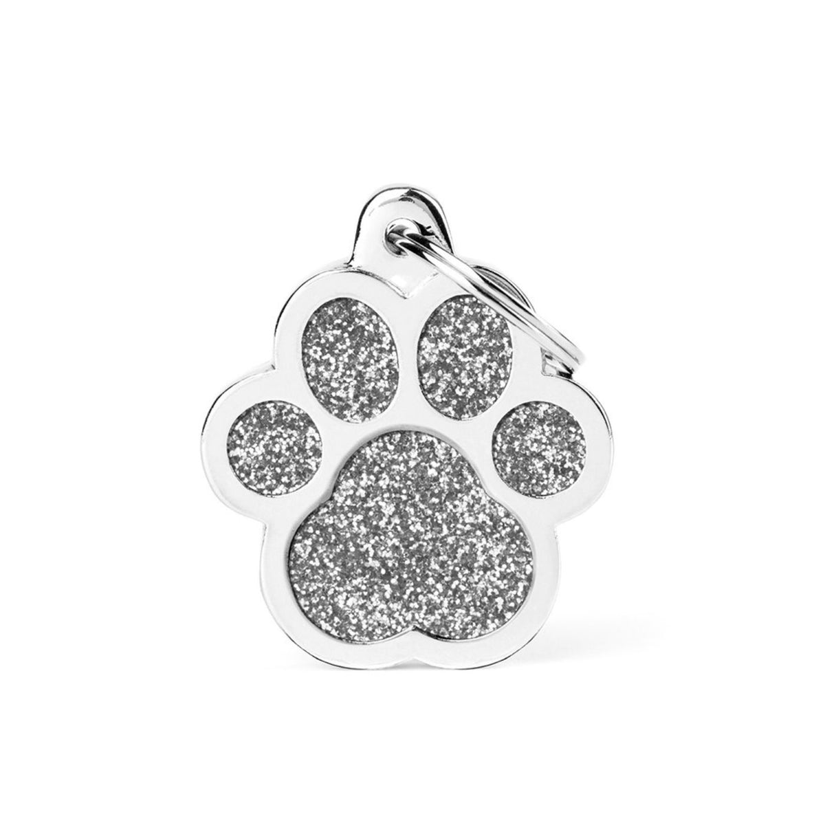 MyFamily Medaglietta per Cani Personalizzabile Zampa Glitter Shine Grigia
