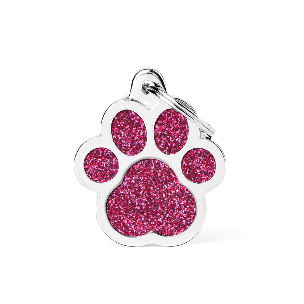 MyFamily Medaglietta per Cani Personalizzabile Zampa Glitter Shine Rosa