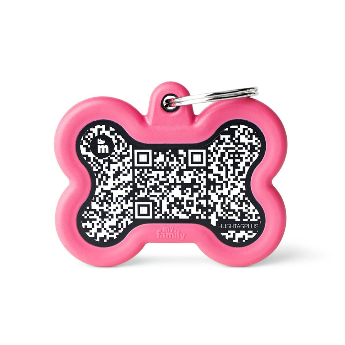 MyFamily Medaglietta per Cani QR Code Hushtag Osso Alluminio Nero