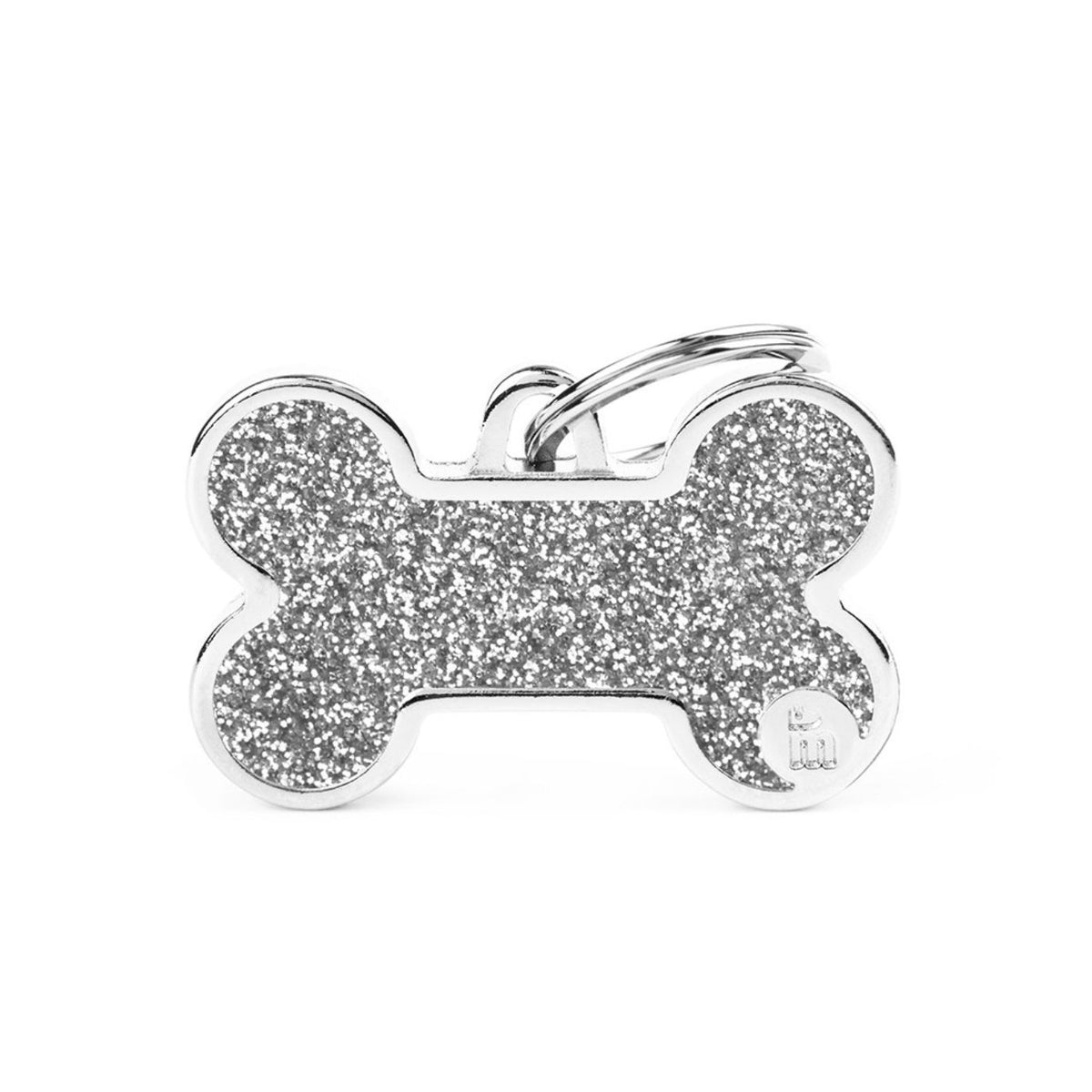 MyFamily Medaglietta Shine per Cani Personalizzabile Osso Glitter Grigio