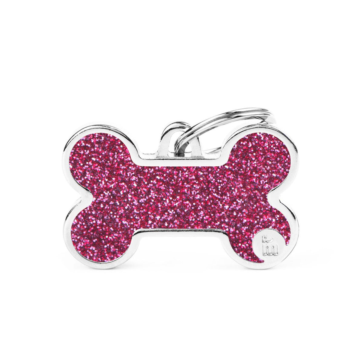 MyFamily Medaglietta Shine per Cani Personalizzabile Osso Glitter Rosa