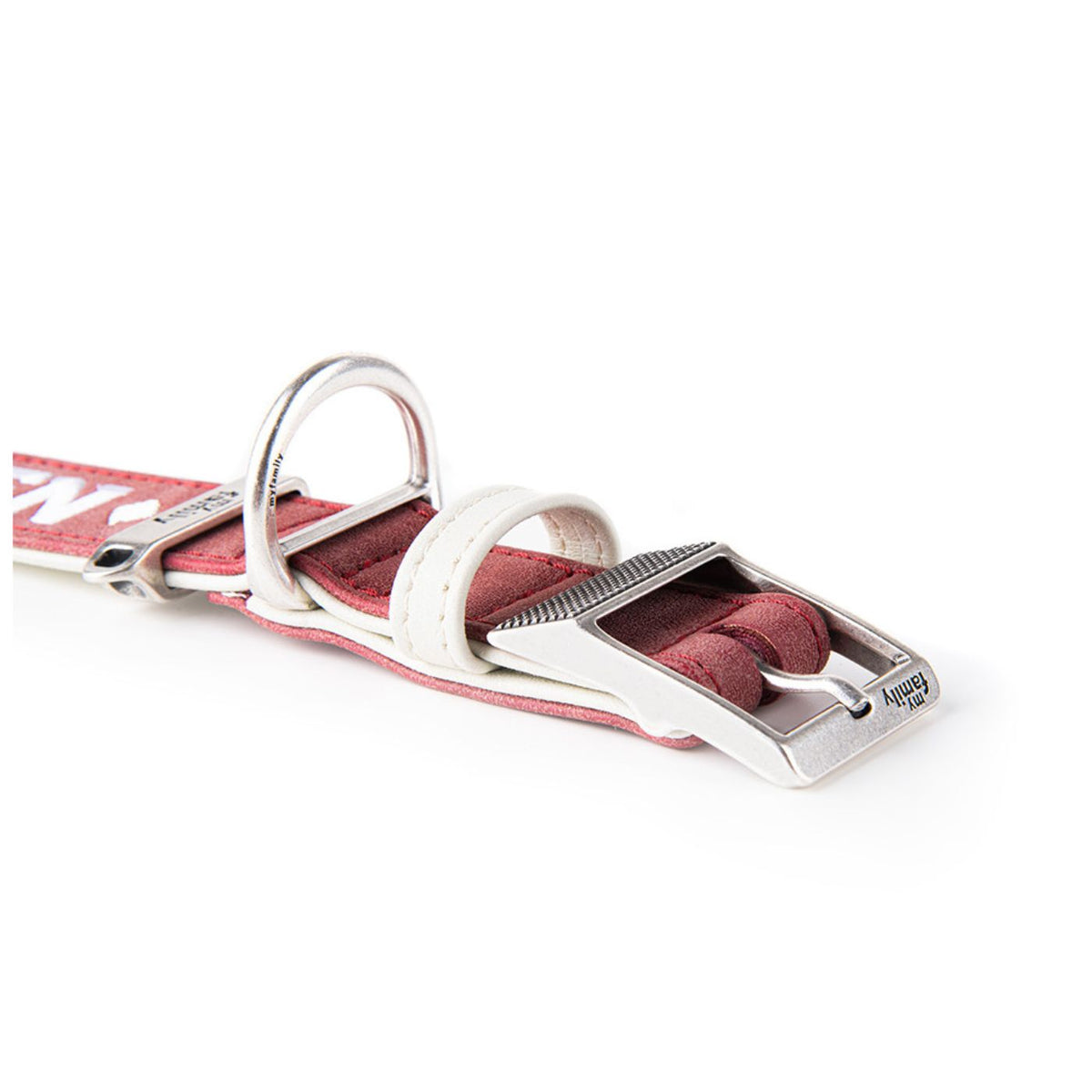 MyFamily Collare per Cani in Similpelle Crema e Bordeaux Royal Ricamo The Queen con Finiture in Argento Antico