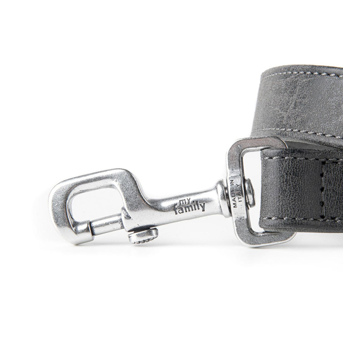 MyFamily Guinzaglio per Cani in Similpelle Grigio e Nero 110 x 2,2 cm Royal Ricamo Corona King con Finiture in Argento Antico