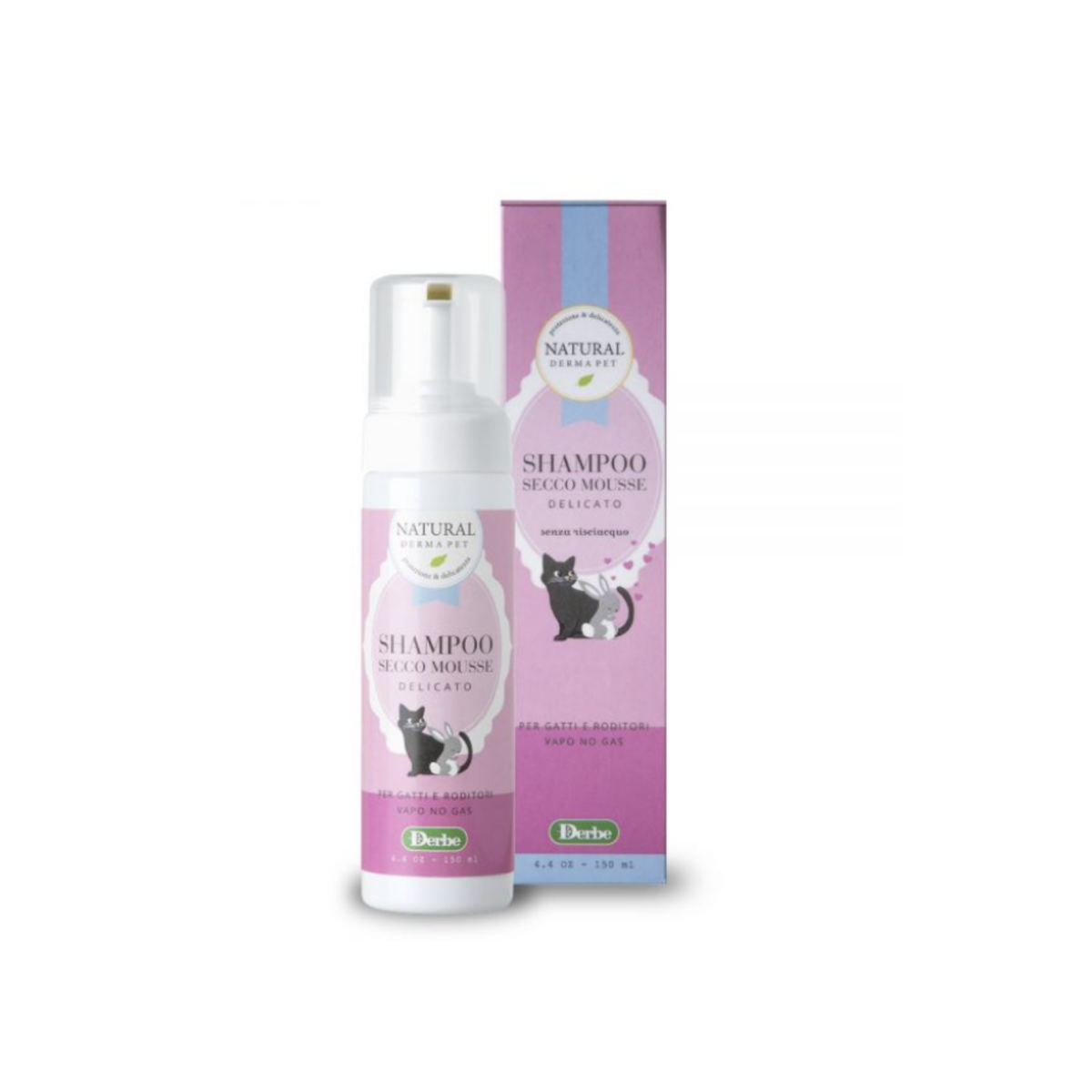 Natural Derma Pet by Derbe Shampoo Secco Mousse per Gatti e Roditori 150 ml Natural Derma Pet
