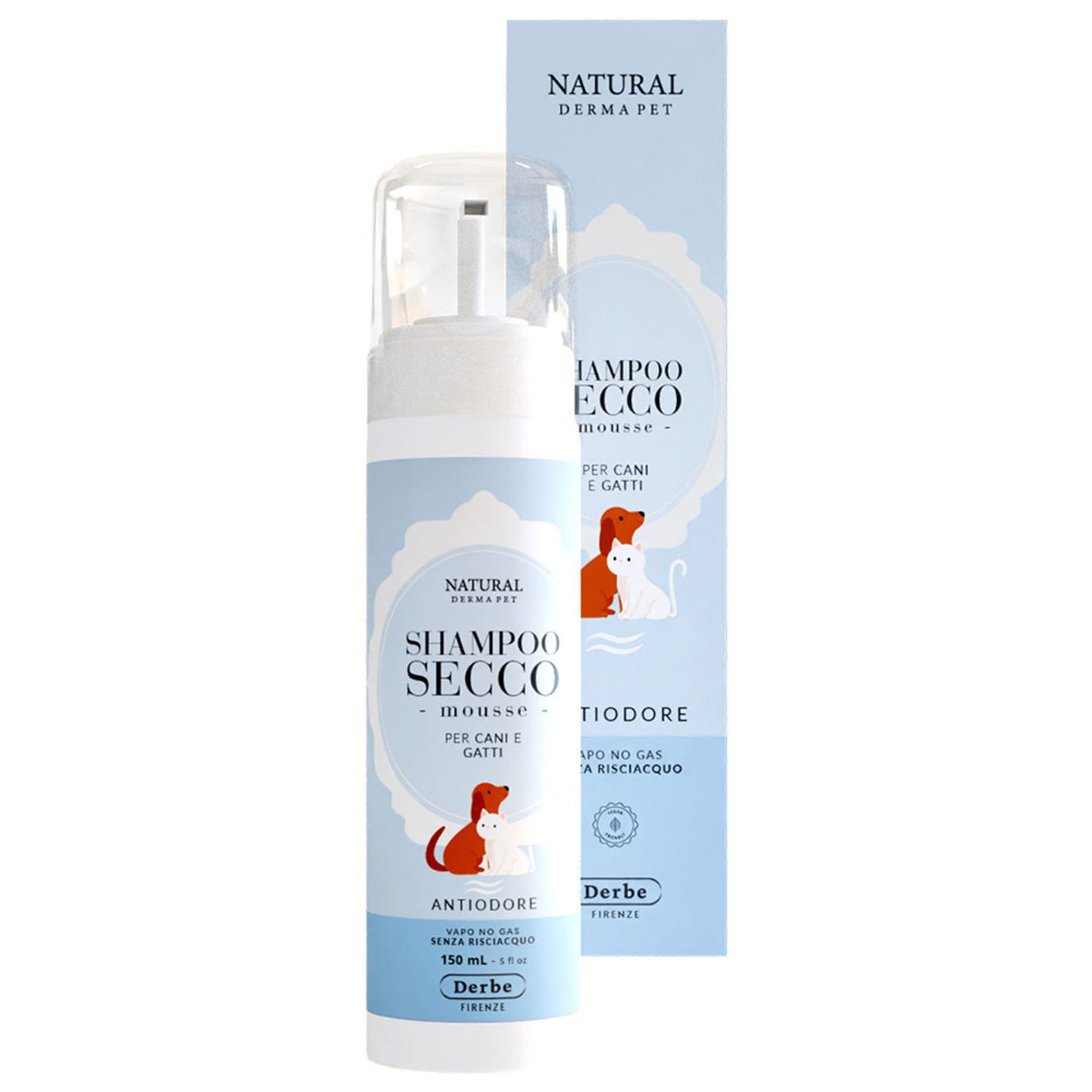 Natural Derma Pet by Derbe Shampoo Secco per Cani e Gatti Mousse Antiodore 150 ml Natural Derma Pet