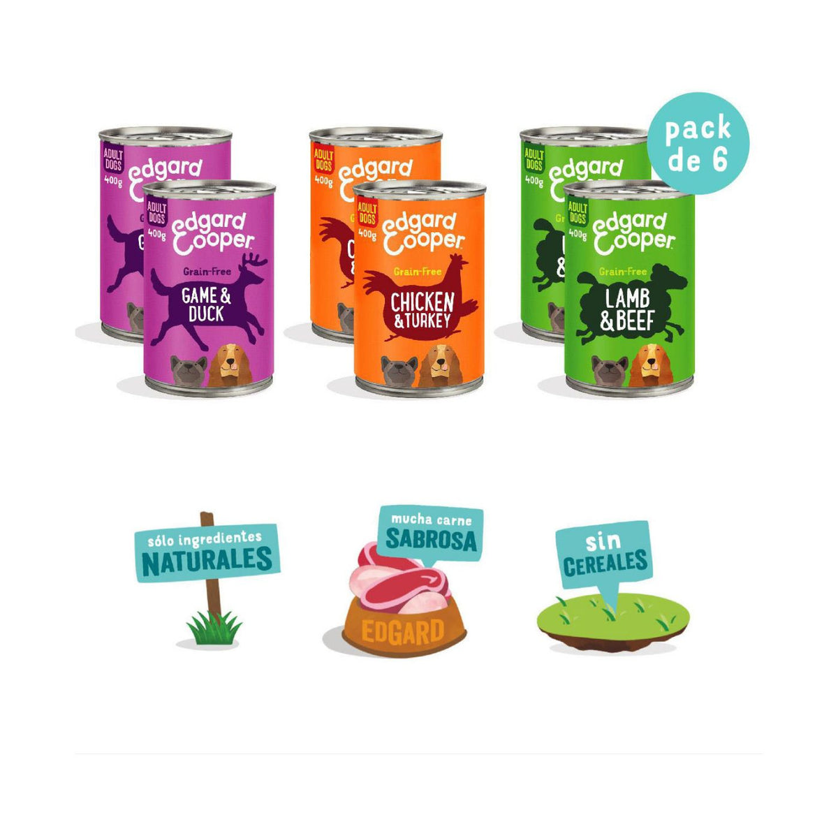 Edgard&amp;Cooper Umido per Cani Confezione MULTIPACK 6 Lattine da 400 g