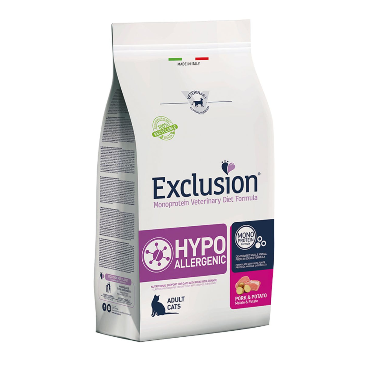 Exclusion Diet Cat Hypoallergenic Maiale e Patate 1,5 Kg Monoproteico per Gatti