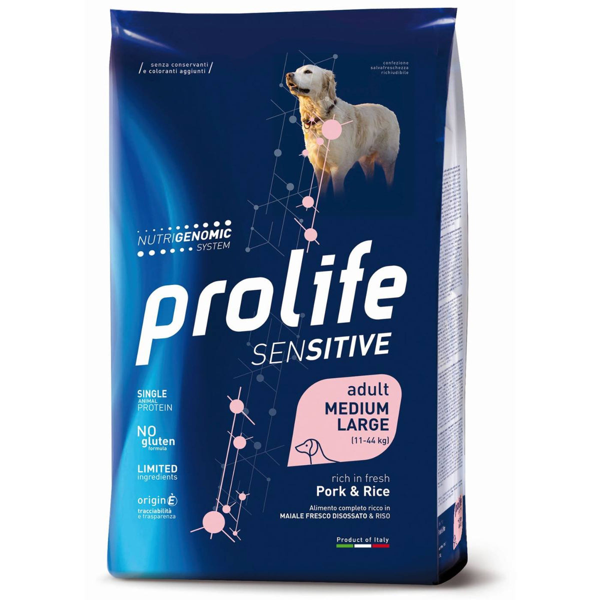 Prolife Sensitive Adult Medium / Large Maiale e Riso per Cani 10 Kg