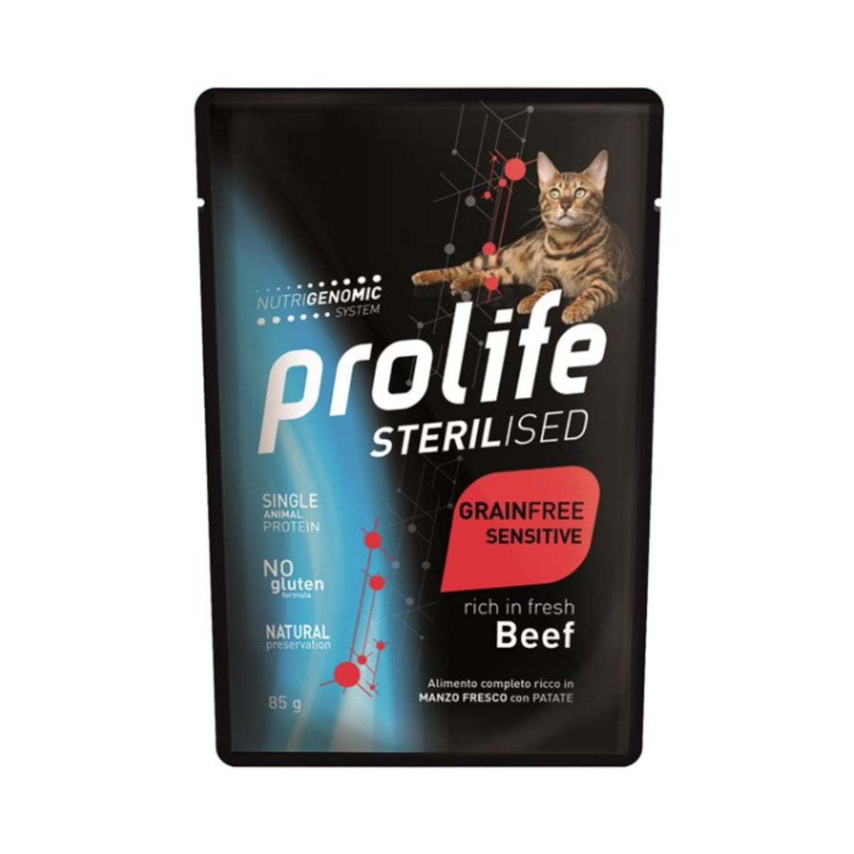 Prolife Cat Sterilized Grain Free Sensitive Adult Manzo e Patate Umido per Gatti Busta da 85 g