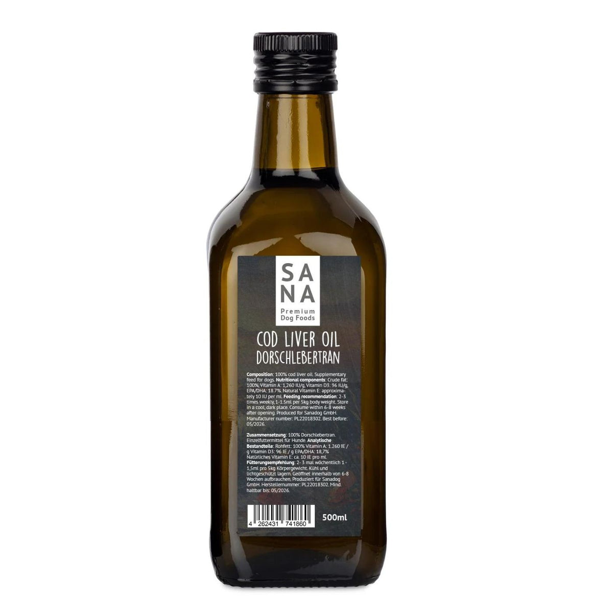 Sanadog Olio di Fegato di Merluzzo 500 ml per Cani e Gatti