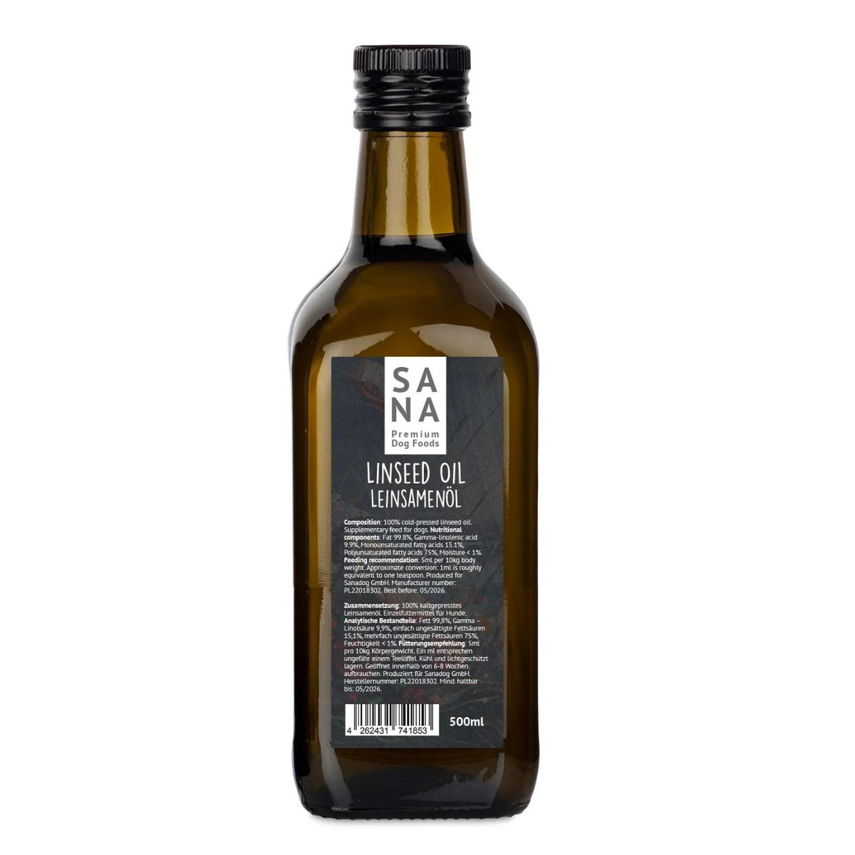 Sanadog Olio di Semi di Lino per Cani e Gatti 500 ml