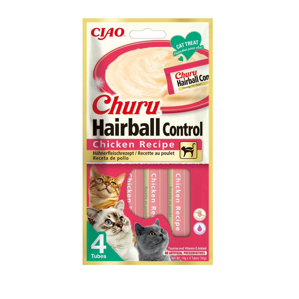 Inaba Churu Hairball Snack per Gatti per Prevenire i Boli di Pelo al Pollo 4 Stick da 14 g