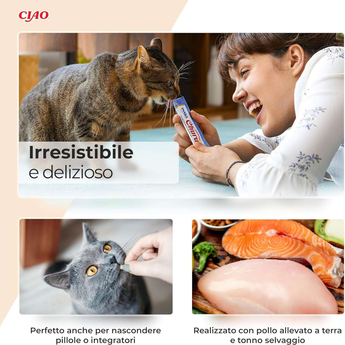 Inaba Churu Hairball Snack per Gatti per Prevenire i Boli di Pelo al Pollo 4 Stick da 14 g