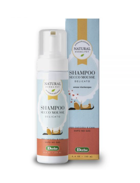 Natural Derma Pet by Derbe Shampoo Secco Mousse Delicato per Cuccioli e Cani 150 ml Natural Derma Pet