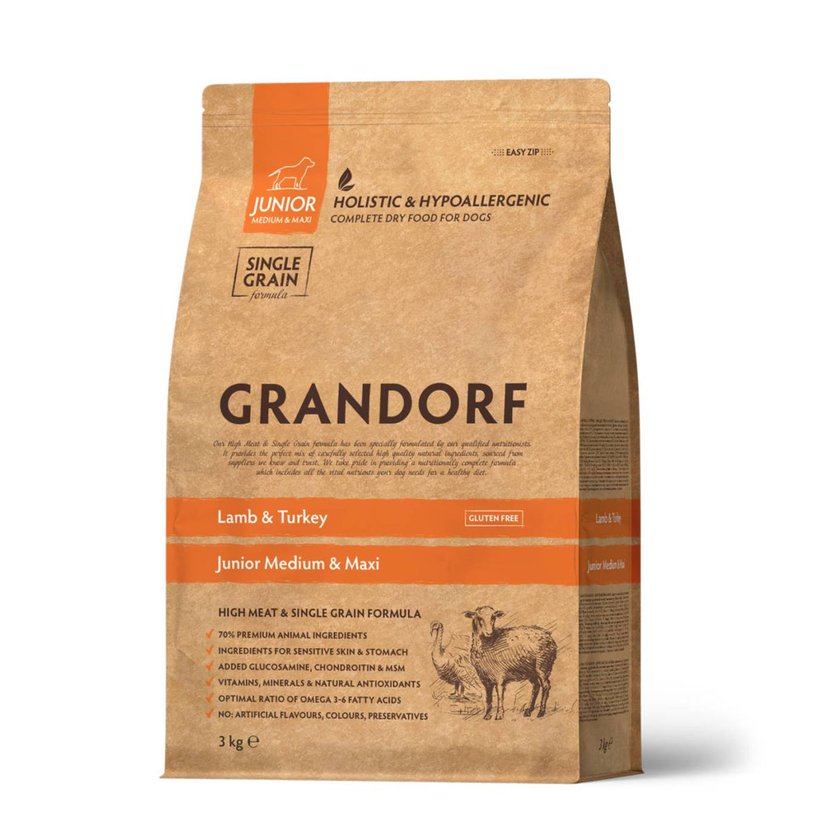 Grandorf Junior Medium e Maxi Agnello e Tacchino per Cuccioli dai 4 Mesi