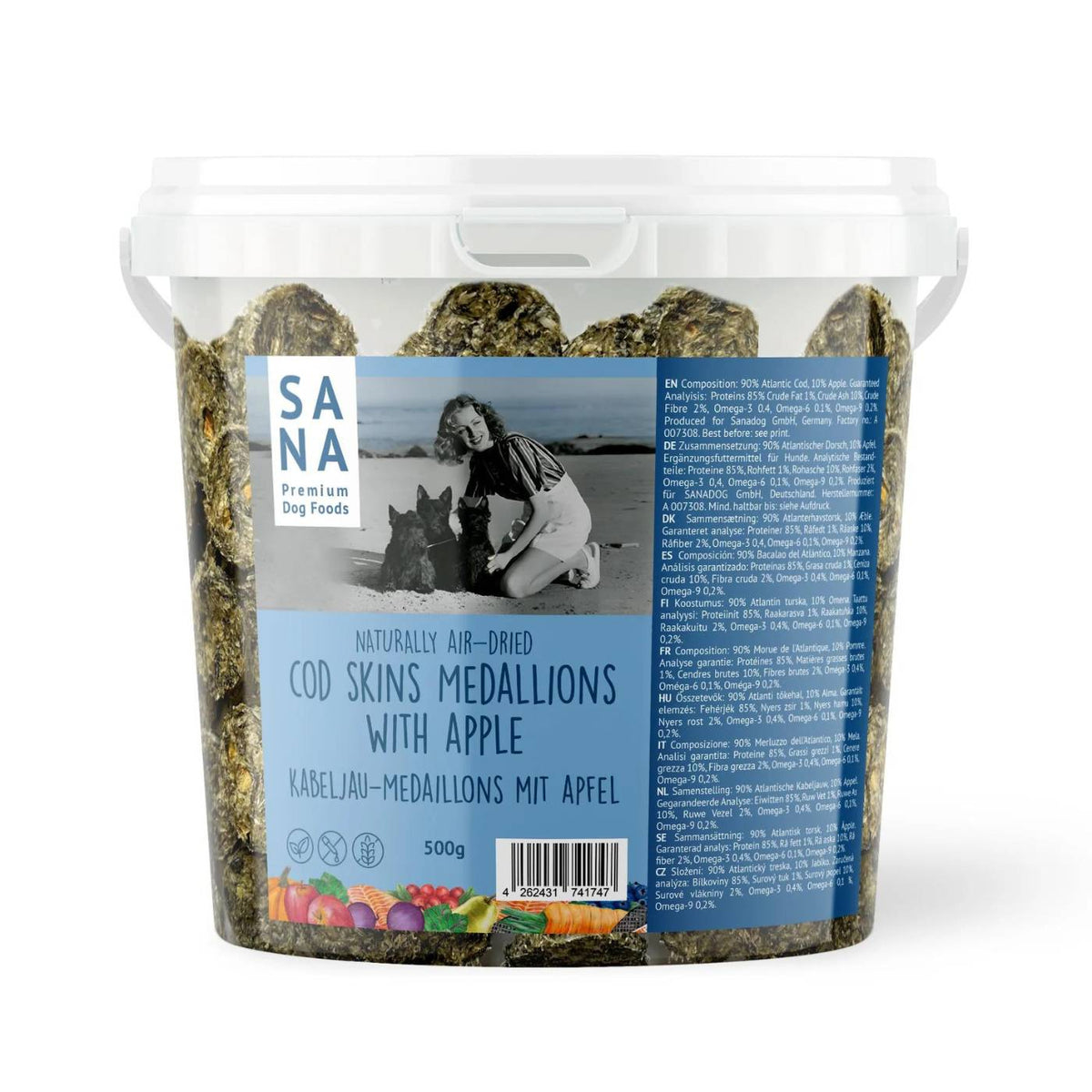 Sanadog Snack per Cani di Pelle di Merluzzo con Mela 500 g