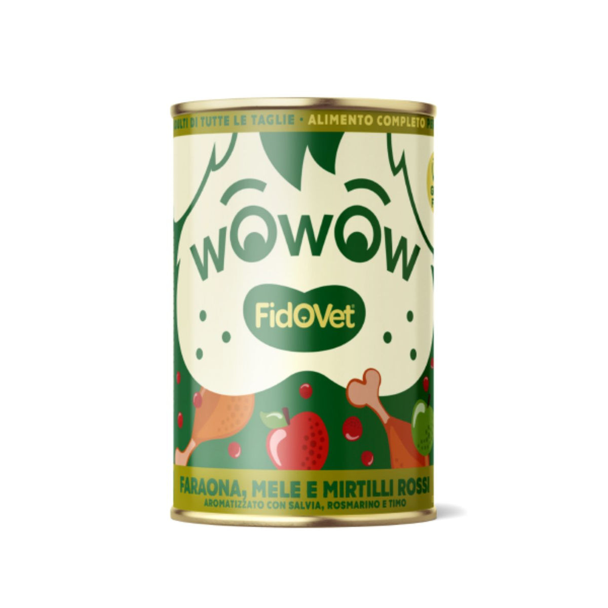 Fidovet Wowow Faraona con Mele e Mirtilli Rossi per Cani Adulti 400 g