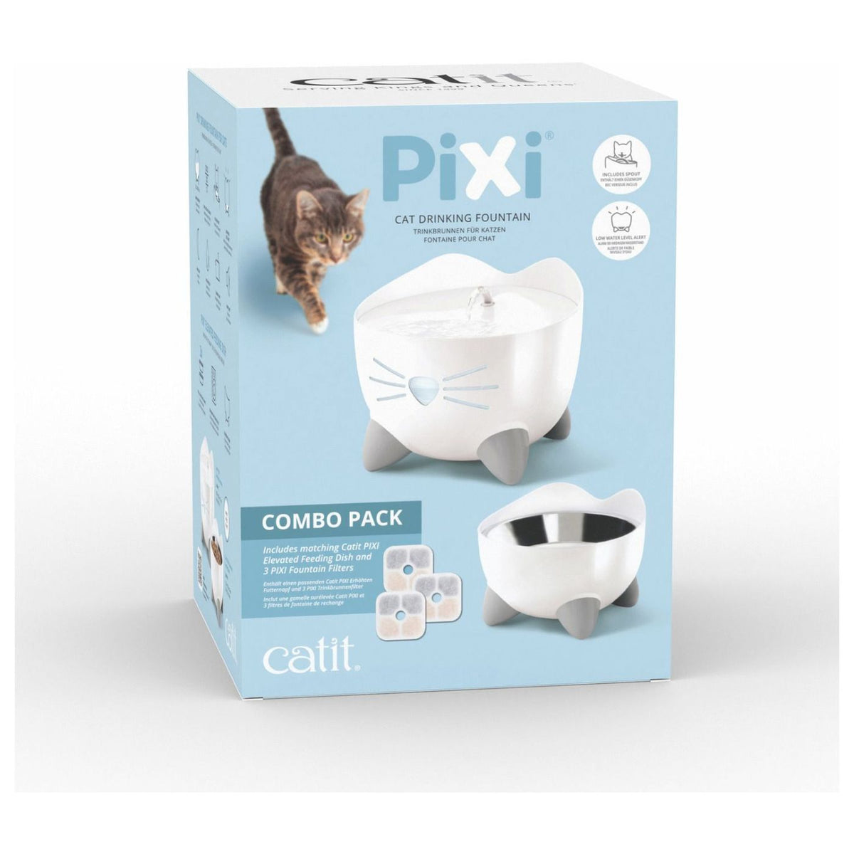 Catit Fontana Automatica per Gatti Combo Pack Pixi Bianca con Ciotola e 3 Filtri Inclusi