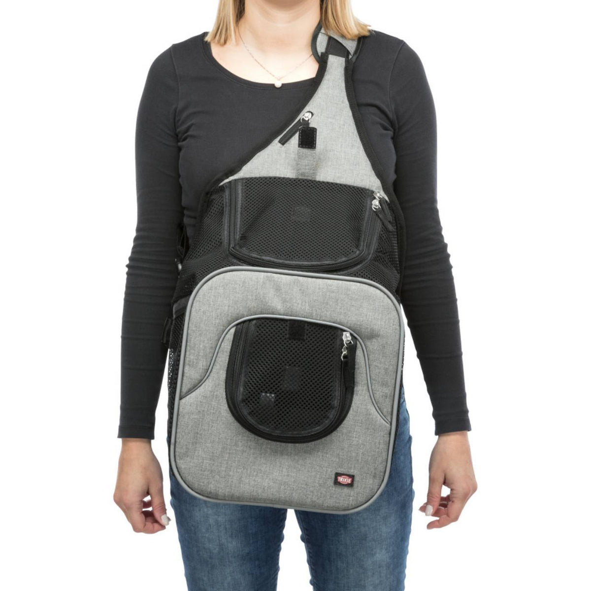 Trixie Borsa Frontale Tracolla per Cani Max 10 Kg di Peso Savina Nero/Grigio