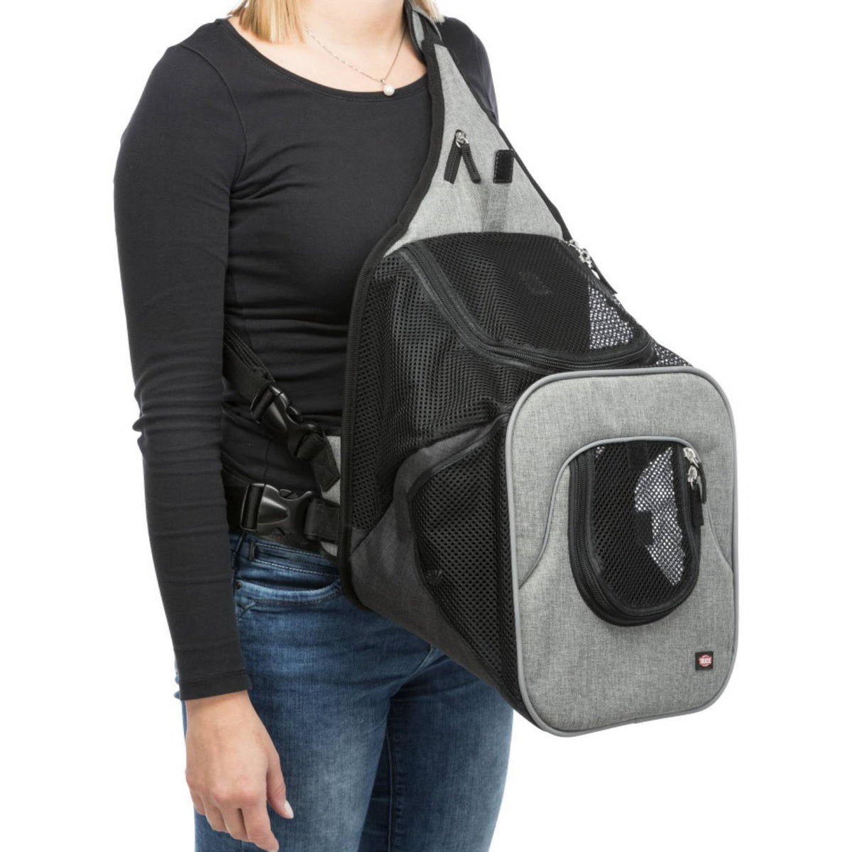 Trixie Borsa Frontale Tracolla per Cani Max 10 Kg di Peso Savina Nero/Grigio