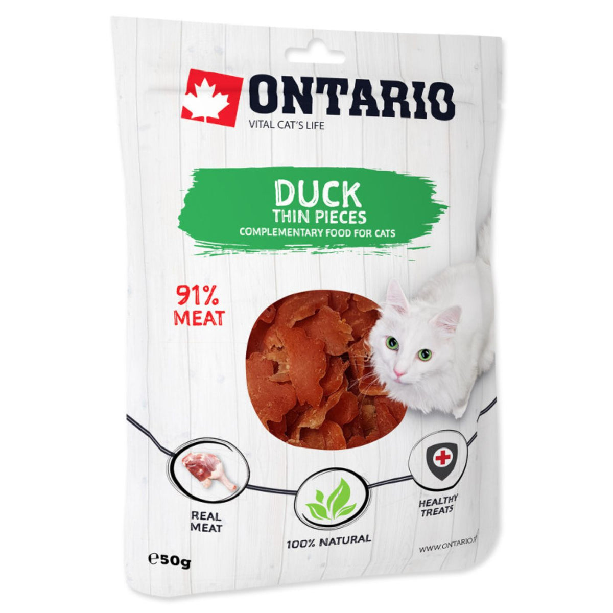 Ontario Pezzetti Morbidi e Sottili per Gatti di Anatra 50 g