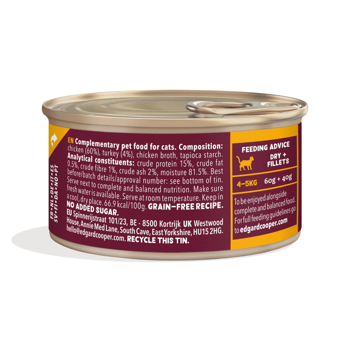 Edgard &amp; Cooper Sfilaccetti per Gatti Adulti Pollo con Tacchino in Brodo di Pollo 70 g